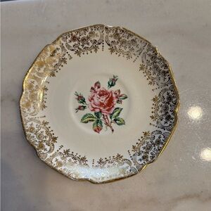 Dominion China "Briar Rose" pattern 6” plate, featuring 22k gold trim.  Set of 3